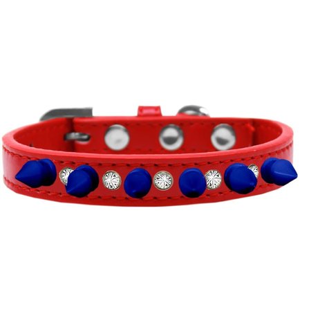 MIRAGE PET PRODUCTS Crystal & Blue Spikes Dog CollarRed Size 12 625-BL RD12